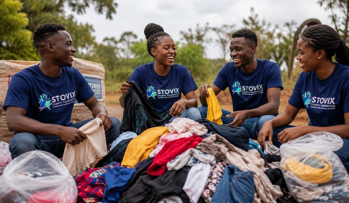Volunteers sorting donations